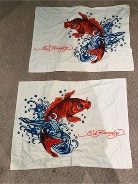 Ed Hardy Orange Fish Design king size pillow shams